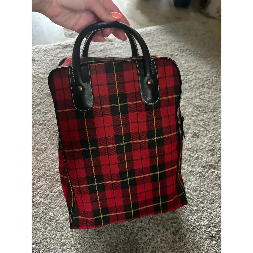 Vintage Aladdins Plaid quart thermos with food case and carrying bag
